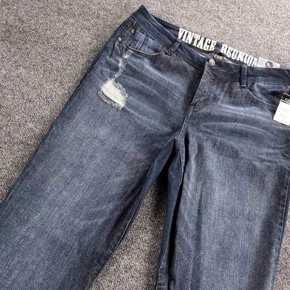 Rewash Vintage Reunion‎ Distressed Flare Jeans Dark Wash Blue Womens 13/31 Curvy